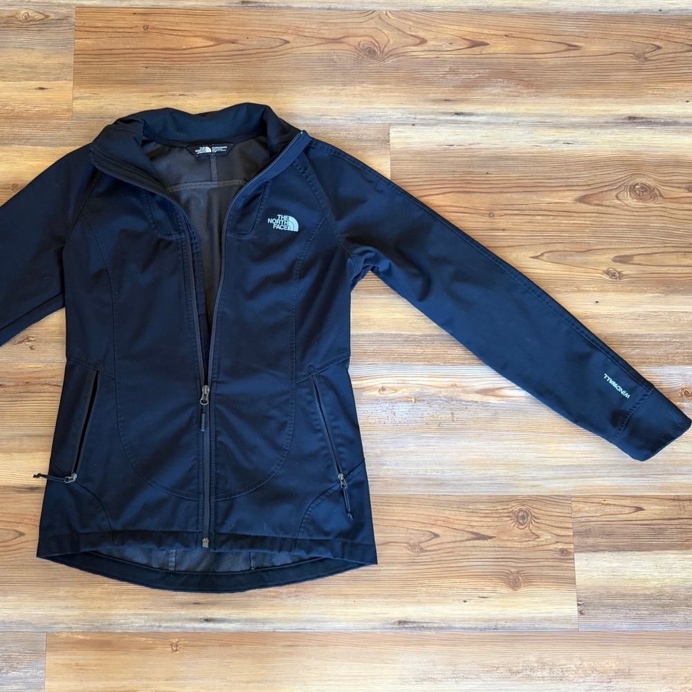 The North Face Womens WindWall Softshell Jacket Black Full Zip Fleece Lined S